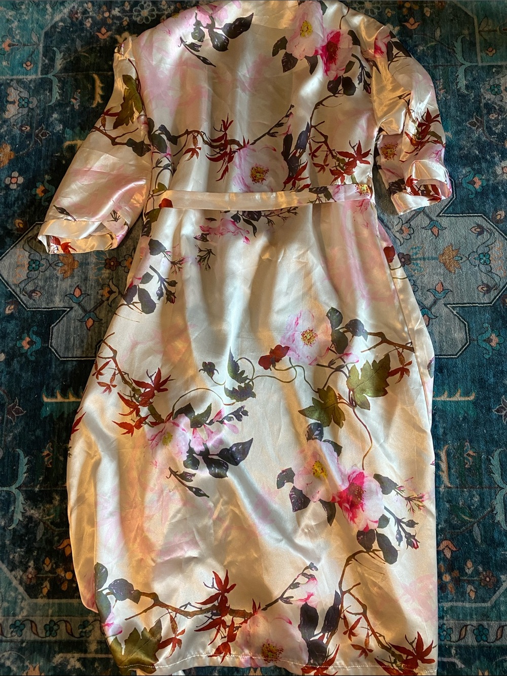 Floral Satin Wrap Robe - Picture 5 of 6